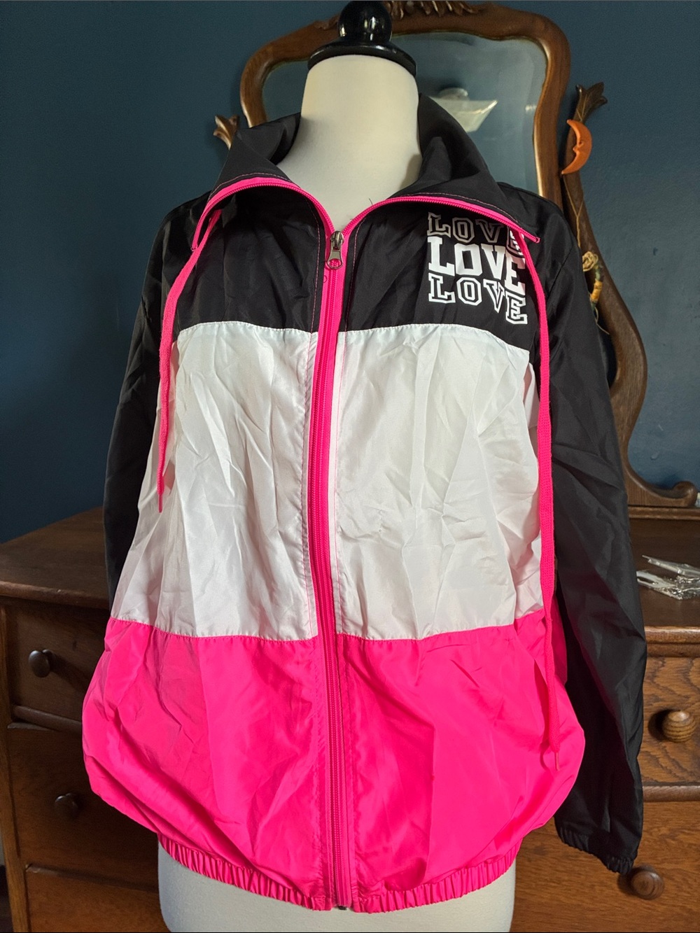 Bobbie Brooks Pink, White & Black Colorblock Windbreaker Jacket